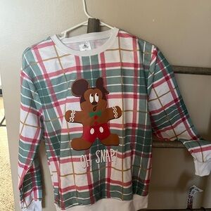 Disney Plaid Sweatshirt with Mickey Gingerbread - Red, Green, White NWT